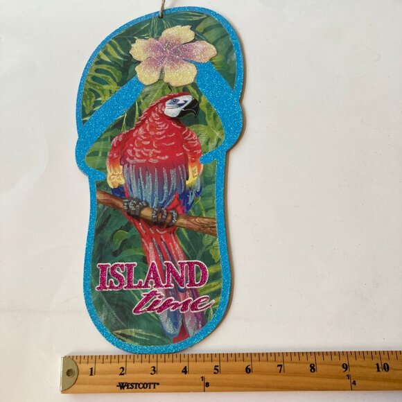 ISLAND TIME Tiki Bar Sign Wall Door Beach Decor Parrots Flip Flop Hibiscus - Picture 7 of 9
